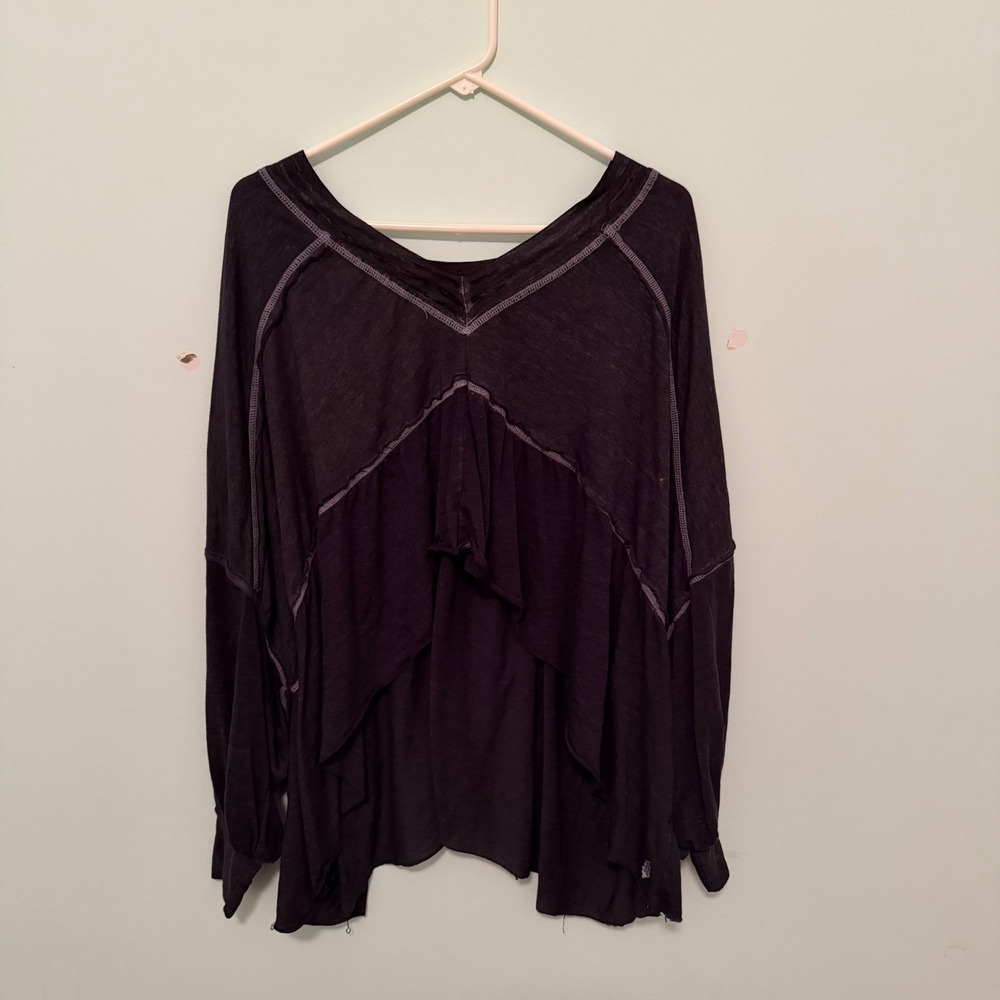 Free People FP Movement Long Sleeve Top Black S Boho Athleisure Yoga Casual